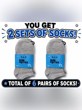 R&R Sole Mates Men’s Low Cut Socks – 2 Sets (6 Pairs Total) NEW
